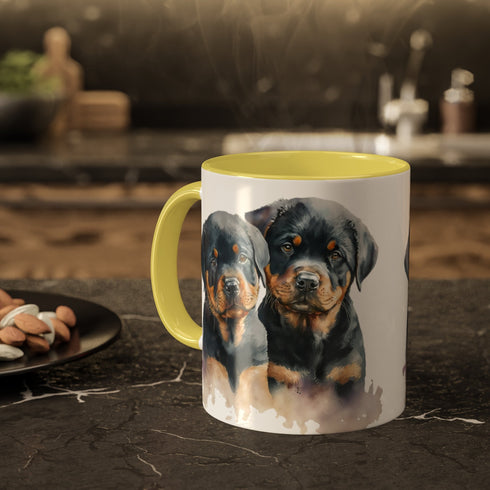 Rottweiler Pupies - Color Accent Mugs, 11oz